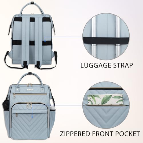 VANKEAN 17 Inch Laptop Backpack for Women Fashion Computer Work Bag, Large Capacity Waterproof, College Daypack Business Travel Backpack, Light Blue - color: Quilted Light Blue, size: 17.3 Inch