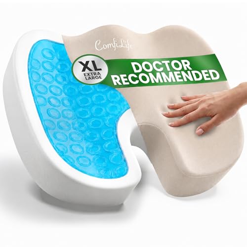 ComfiLife Extra Large Gel & Memory Foam Seat Cushion - Doctor Recommended Office Chair Cushion, Car Seat Cushion - Back & Sciatica Pain Relief - Wide Seat Cushion for Big & Tall (Beige) - color: Beige, size: X-Large