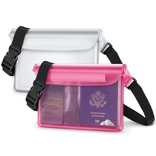 HEETA Waterproof Fanny Pack, Waterproof Pouch Dry Bag 2-Pack for Phone Passport Purse, Adjustable Waist Strap for Swimming Kayaking Boating Paddle Board Accessories Cruise Beach Camping Essentials - color: White & Pink