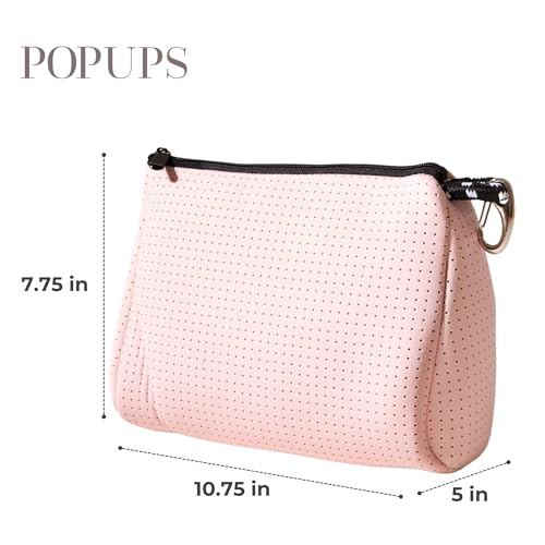 POPUPS Large Makeup Bag with Zipper, Pretty Pink - Waterproof Neoprene Cosmetic Bag 7.7 x 10.75 x 5 inches - color: Basic Pretty Pink