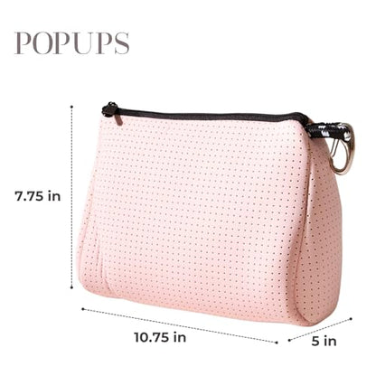 POPUPS Large Makeup Bag with Zipper, Pretty Pink - Waterproof Neoprene Cosmetic Bag 7.7 x 10.75 x 5 inches - color: Basic Pretty Pink
