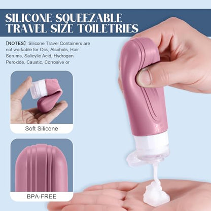 Travel Bottles for Toiletries, 3oz TSA Approved Travel Size Toiletries, Silicone Leak-Proof Refillable Containers, Squeezable Liquid Essentials Bottles W/Clear Bag (PURPLE) - color: PURPLE