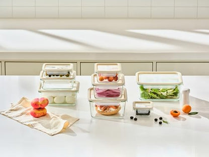 Glasslock Sens 16Pcs Glass Food Storage Set – Airtight & Leakproof, 8 Different Sizes, Anti Slip Lid, Microwave & Oven Safe, Perfect for Meal prep, Lunch Box, Nestable & Stackable, Pantry Storage