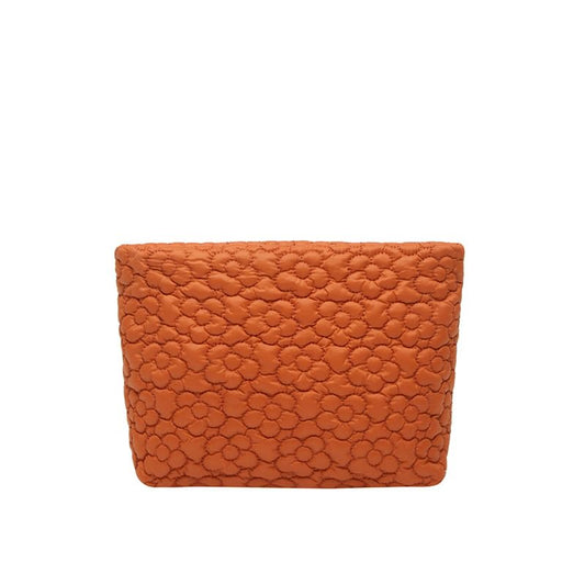 Puffy Quilted Makeup Bag for Women, Cosmetic Bag, Travel Toiletry Organizer Pouch Clutch (Orange Flowers) - color: Orange Flowers