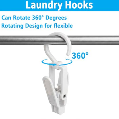 VinBee 20 PCS Laundry Hooks with Clips Super Strong Plastic Home Travel Swivel Hanging Hanger Closet Organizer Clamps Socks Boot Bras Towels for Bathroom Wardrobe Kitchen Office - 4.3 Inches (White) - color: White