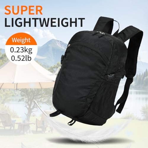 Small Hiking Backpack Travel Lightweight Hiking Packable Daypack Water-Resistant Foldable Backpacks 15L for Travel Women Men Camping (Black) - color: Black, size: 15L