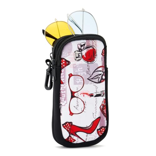 WOZEAH Double Eyeglass Case with 2 Compartments, Travel Eyewear Organizer for Two Pairs of Glasses - color: Redshoes