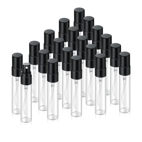 20Pcs 5ml Empty Clear Glass Mist Spray Bottle Refillable Mini Perfume Atomizer Travel Sample Bottle with Black Aluminized Nozzle Makeup Container for Perfume (5ml Black Caps) - color: 5ml Black Caps
