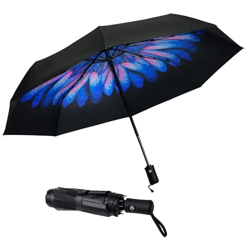 SY COMPACT Travel Umbrella - Windproof Automatic Compact Umbrella for Rain, Lightest 8-Rib, Small, Strong & Portable, Durable Grip, Fits Backpack & Car, Factory Direct (UV Available) - color: UPF-Flower lucite
