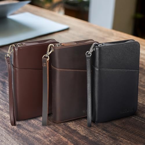 Polare Full Grain Leather Passport Holder Cover Case for Men and Women RFID Blocking Family Travel Wallet Holds 6 Passports - color: Coffee with AirTag Slot