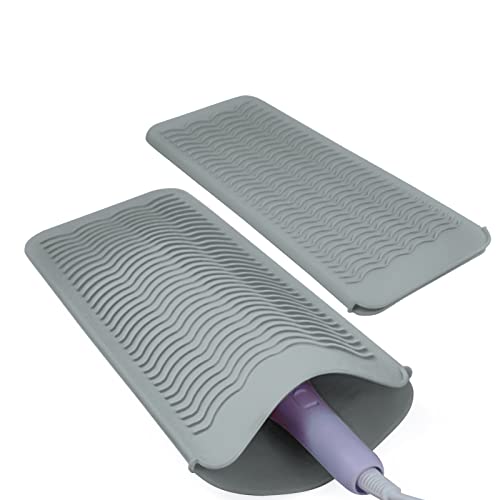 2PCS Silicone Heat Resistant Mat Pouch for Hair Straightener, Curling Iron, Flat Iron and Hot Hair Tools Grey 2 Pack - color: Grey, size: 2 Pack