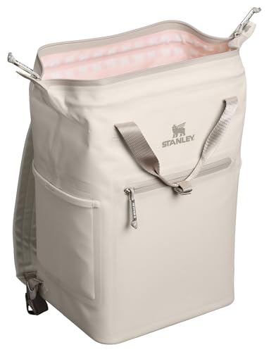 Stanley All Day Madeleine Backpack Soft Cooler 20 Can Cooler with Handle and Shoulder Straps Insulated Travel Bag with Zipper BPA-Free - color: Cream, style: Mini
