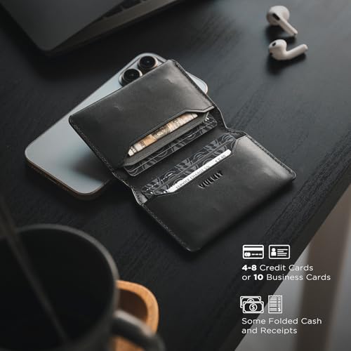 VULKIT Slim Minimalist Card Holder RFID Blocking Leather Credit Card Holder Front Pocket Wallet Magnetic Closure - color: Black