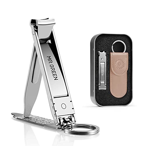 MR.GREEN Collapsible Nail Clippers Small and Thin Portable Travel Nail Scissors Cutter Stainless Steel Manicure Tools with Nail Files (Brown Leather Case+ Iron Box) - size: Brown Leather Case + Iron Box