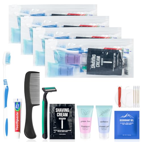 Bulk Travel Size Toiletries Kit Travel Toiletry Kit for Women,Bulk Homeless Care Package Supplies in Zip Pouch,Toiletries Set for Camping Hotel Homeless Charity Men Women Students (4)