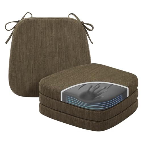 baibu Kitchen Chair Cushions Set of 4, Dual-Layer Patented Design Memory Foam Dining Chair Pads with Ties and Washable Cover, 4 Pack, 17" x 16" x 2", Brown - color: Brown, size: 4 Count (Pack of 1)