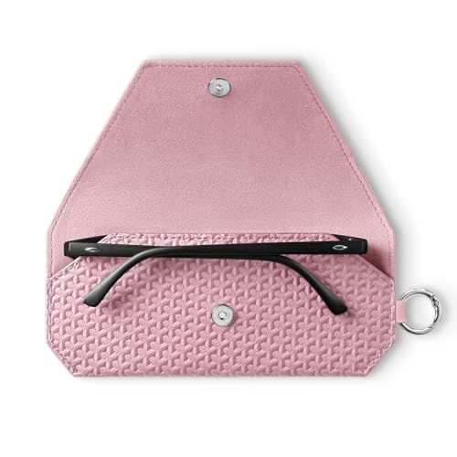 VULKIT Portable Leather Eye Glasses Case for Women & Men, Slim Sunglass Case, Unisex Eyeglass Case - color: Blush Pink With Lanyard