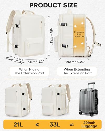 coofay Vacuum Backpack Travel with Pump Travel Backpack with Vacuum System Compression Backpacks for Traveling Easyvacpack Vacpack Backpacks Carry on Luggage - color: Beige, size: Extended-with Pump
