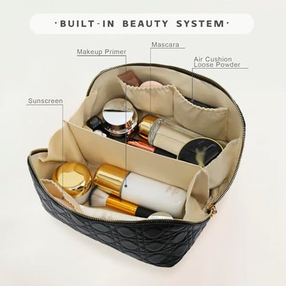 Travel Makeup Bag – Large Cosmetic Organizer with Waterproof PU Leather, Smooth Double Zipper & Tear-Resistant Lining, Toiletry Pouch for Women (Black) - color: 04-Black