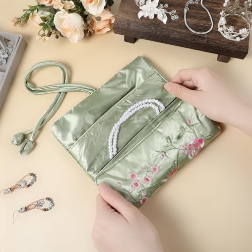 Embroidery Travel Jewelry Bag Roll, Embroidery Jewelry Organizer Roll, Jewelry Travel Bag, Embroidered Flower and Bird Brocade Organizer with Tie, Foldable Ancient Style Pouch, Jewellery Organizer