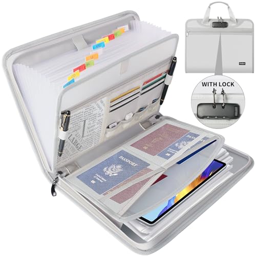 Andyer Accordion File Organizer with Lock, Fireproof Expanding File Folder with Tabs, 13 Pockets Important Document Organizer with Handle, Portable Paperwork Business Organizer, Letter/A4-Size(Silver) - color: Silver