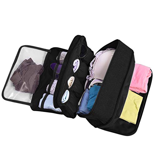 Travel Multi-function Underwear Organize Storage Bag Portable Bra Socks Lingerie Accessories Pack Cube Toiletry Bag - color: Black