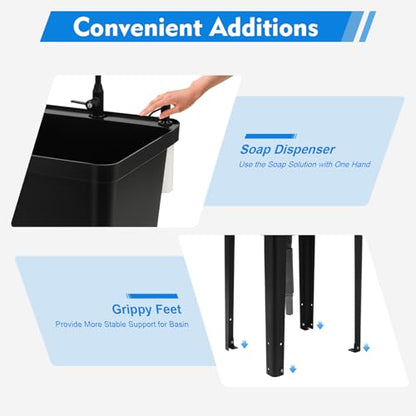 Black Utility Sink, Free Standing Laundry Sink, Laundry Tub Sink with Faucet+Soap Dispenser+Drain Pipe Kit, Laundry Room Sink for Restaurants, Laundries, Stores - color: Black, 19.7 x 19 x 33.1in