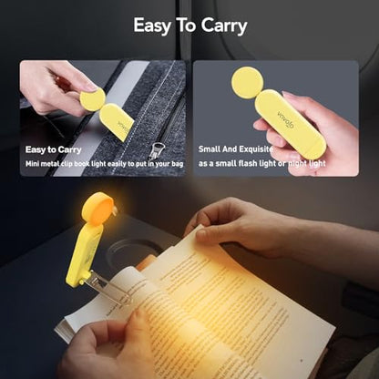 VAVOFO USB Rechargeable Book Light, Blue Light Blocking, Amber Clip-On Bookmark Shaped Reading Light with 6 LEDs and 9 Modes for Bedtime Reading - color: Yellow