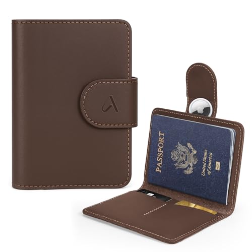 ALLIVE Passport Holder for Travel, Genuine Leather Passport Holder with AirTag Hidden, Rfid Passport Cover Travel Wallet for Airport Essentials, Travel Must Haves Gifts (Coffee Brown) - color: Coffee Brown, style: Standard