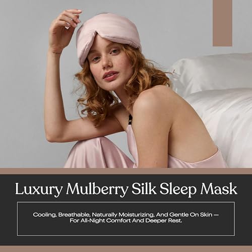 Lunya Washable Silk Sleeping Mask - Thermoregulating Mulberry Silk, Light Blocking and Comfortable Fit – Sleep Mask for Women and Men with Box - Delicate Pink - Large - color: Delicate Pink - Large, size: Large
