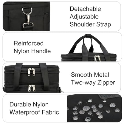 MAPLELILY Lunch Box for Men Women - Double Deck Insulated Lunch Bag, Large Leak Proof Tote Cooler, Wide Open Dual Compartment Lunch Bags with Shoulder Strap, For Work Picnic Hiking Beach, Black - color: Black