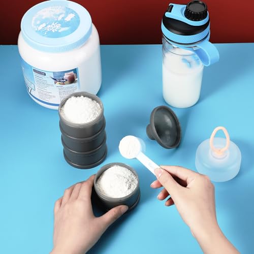 Baderke 2 Pcs Protein Powder Container with Funnels Stand, 4 Stackable Leakproof Protein Powder Dispenser, Portable Keychain Powder Container for Workout, Fitness, Travel(Black) - color: Black