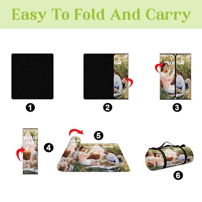 Personalized Waterproof Sandproof Beach Blanket 80''x80'', 3-Layer Foldable Picnic Blanket with Carry Strap, Camping Travel Outdoor Mat for Beach Park Hiking (Custom Text Photo) - color: Custom Text Photo