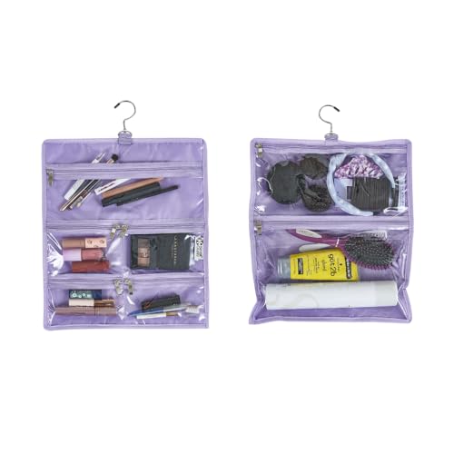 On-The-Go Organizer, 14 Clear Vinyl Pockets, Hanging Travel Case for Makeup and Accessories, 13.5 x 24 inches (Lilac, Small) - color: Lilac, size: Small