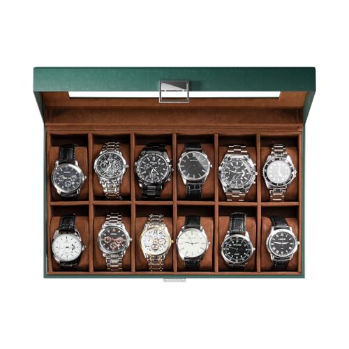 ProCase Watch Box Organizer, 12 Slot Watch Display Case With Glass Lid, Watch Storage Holder Mens Watch Case, Anniversary Birthday Valentine Gifts for Men Women -12 Slot, MidnightGreen - color: MidnightGreen, size: 12-Slot