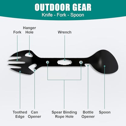 12pcs Multifunctional Camping Spork Fork, Portable Camping Flatware Set with Can Opener for Outdoor Hiking and Picnic