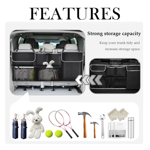 IHOTDER Large Capacity Car Trunk Organizer,Six Pockets Trunk Storage Organizer with Adjustable Straps,Wear-Resistant Oxford Fabric Hanging Trunk Organizer for Car Truck SUV