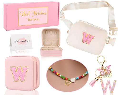 Funny Pack for Grandkids Teen Girls Gift, Birthday Gifts for 4 5 6 7 8 9 10 11 12 13 Year Old Girls, Initial Fanny Pack, Teen Girl Gift Trendy Stuff Crossbody Bag Set for Teens, W - style: W