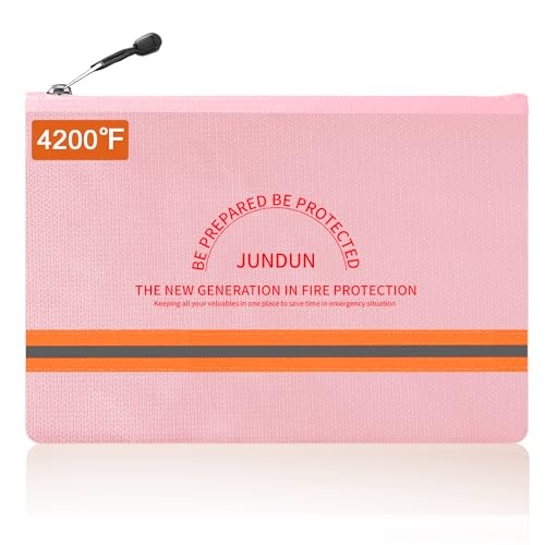 JUNDUN Fireproof Document Bag,14.2”x 10.0”Waterproof and Fireproof Money Bag with Aluminum Foil Lining,Fireproof Safe Storage Pouch with Zipper for Document and Cash,Pink - color: Pink, size: Large