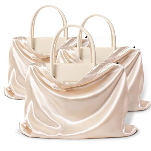 Vonty 3 Pack Silky Dust Bags for Shoes and Purses, Satin Drawstring Bag for HandBags Boots - Beige Shoe Bag Silk Dust Cover Bag Protector Travel Storage Pouch(23.6 x 19.6 In) - color: Beige, size: 23.6 x 19.6