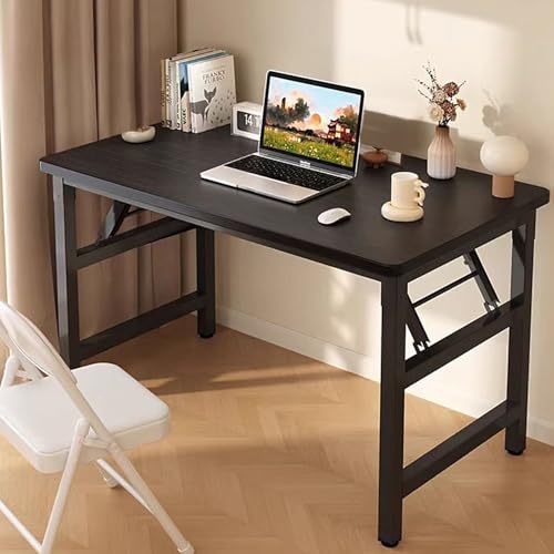 39.4 Inch Folding Table，Square Folding Desks for Small Space,Small Foldable Desk No Assembly,Black. - color: Frame：black/Board：black, size: 39.4" x 19.7"