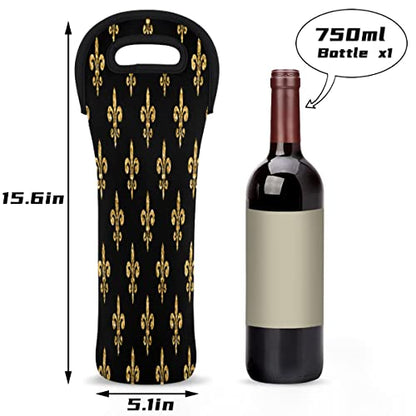 Golden Fleur-de-lis Wine Carrier Tote Bag 750ML Insulated Neoprene Wine Bag Tote Holder Covers Beer Champagne Bottle Protective Travel Or Gift Bag