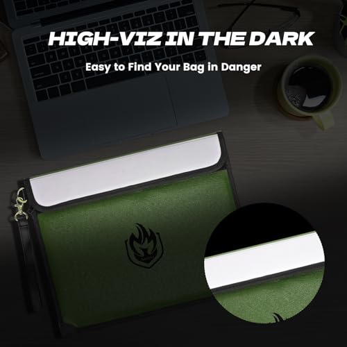 2 Pockets Fireproof Document Bag 6200°F, 10 Layers Waterproof Fireproof Money Bag for Cash with Reflective Strip, Heat Insulated Waterproof Document Holder Pouch, Fire Safe Storage (Green) - color: Green