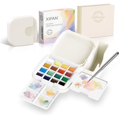 Mini Watercolor Paint Set - Compact Travel Art Kit with 16 Colors,Detail Paint Brush, Palette & Watercolor Sketchbook - Pocket Travel Watercolor Set, Painting Sets, Art Supplies - Classic Colors - color: Classic Clolors