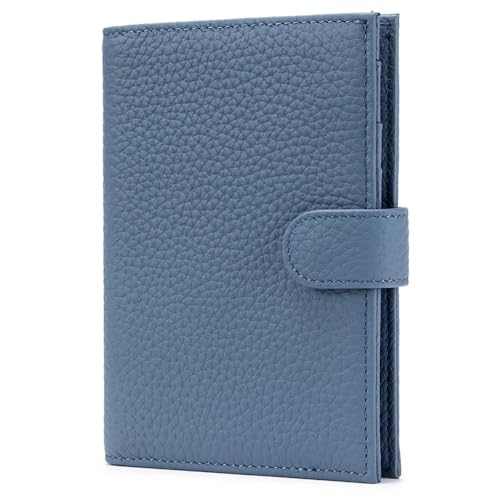 Leather RFID Blocking Passport Holder for Travel Women – Multiple Slim Passport Wallet for Women with Card Slots, Zippered Coin Pocket & Travel Passport Cover Case Gift Ready– Denim Blue - color: Denim Blue