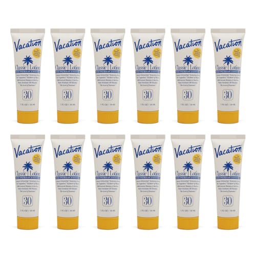 Vacation Mini Classic SPF 30 Sunscreen Lotion, 1 Fluid Ounce, Pack of 12 - Invisible, No White Cast, Water-Resistant, Vegan, Dermatologist-Tested, Travel Size - size: 1 Fl Oz (Pack of 12), style: SPF 30