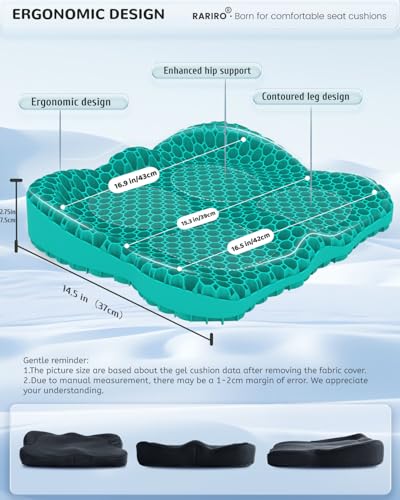 Thickened Gel Seat Cushion, Egg Gel Chair Pads for Wheelchair Pressure Coccyx Sciatica Pain Relief, Cooling Desk Seat Cushion for Kayak, Car, Office Chair Long Sitting[Green-2.75"] - color: Green, size: 16.9*14.5*2.75in