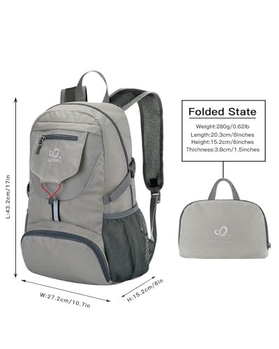 WATERFLY Small Lightweight Packable Backpack: 20l Ultra Light Foldable Travel Hiking Camping Daypack Day Pack for Man Woman - color: Grey3