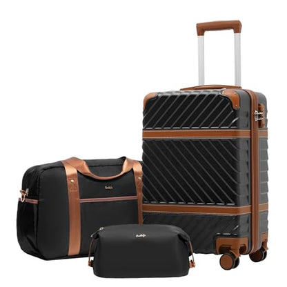 Coolife Luggage Set Suitcase Carry On Luggage PC Hardshell Luggage TSA Lock Spinner Wheels Telescopic Handle - color: Black, size: 3 piece set (DB/TB/20)