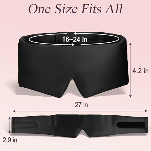 Silk Sleep Eye Mask for Side Sleeper Men Women, Eye Mask Sleeping 100% 22 Momme Pure Mulberry Silk for Night Sleep,Travel, Face-Hugging Padded Eye Cover for Sleeping with Adjustable Band-Black - color: Black